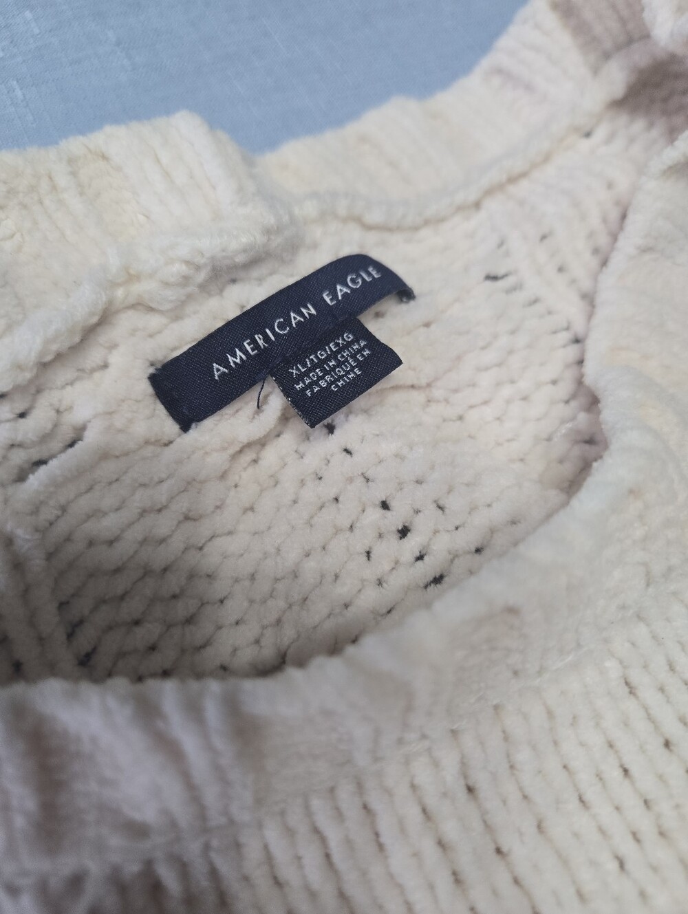 American Eagle Cream Chenille Cable Knit Sweater | XL/TG | Cozy Oversized Fall - Picture 4 of 9